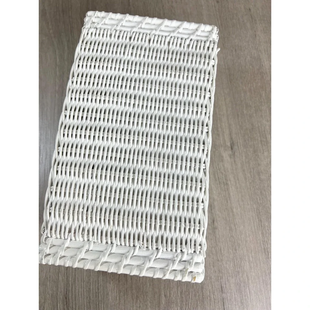 Vintage Wicker Rattan White Tissue Box Holder Shabby Chic Country Cottage